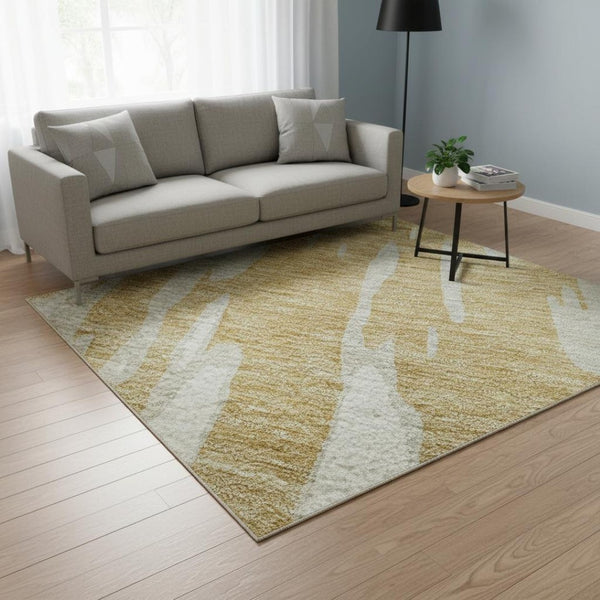 HomeRoots 5' X 8' Gold and Ivory Abstract Area Rug - Washable, Stain-Resistant, and UV-Protected for Modern Homes 675152