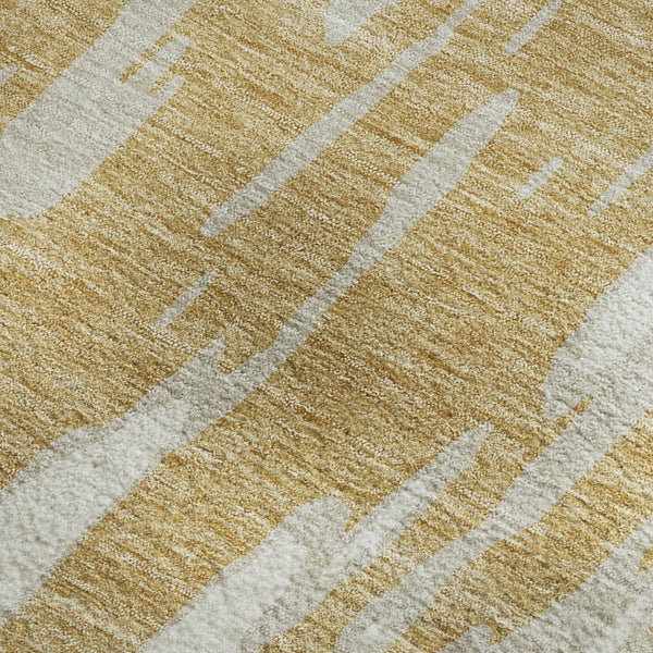 HomeRoots 5' X 8' Gold and Ivory Abstract Area Rug - Washable, Stain-Resistant, and UV-Protected for Modern Homes 675152