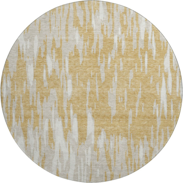 HomeRoots 8' Gold and Ivory Abstract Washable Round Rug - Stylish, UV-Protected, Durable for Any Space 675153