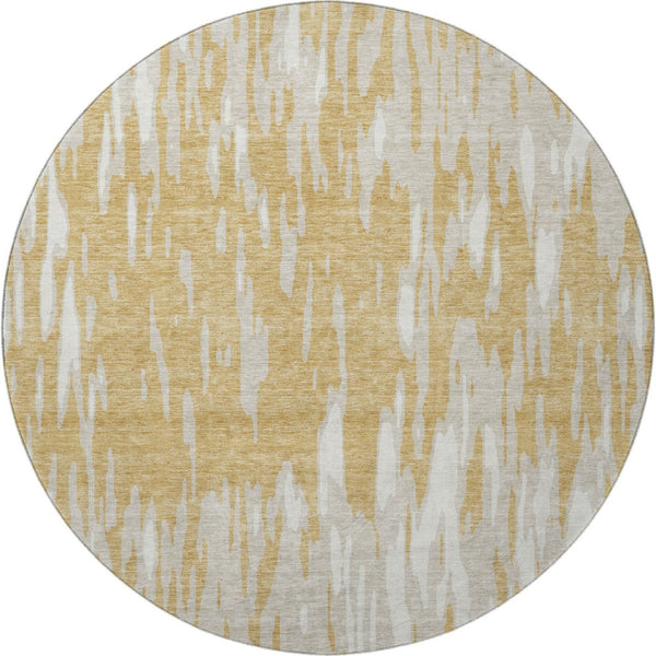 HomeRoots 8' Gold and Ivory Abstract Washable Round Rug - Stylish, UV-Protected, Durable for Any Space 675153