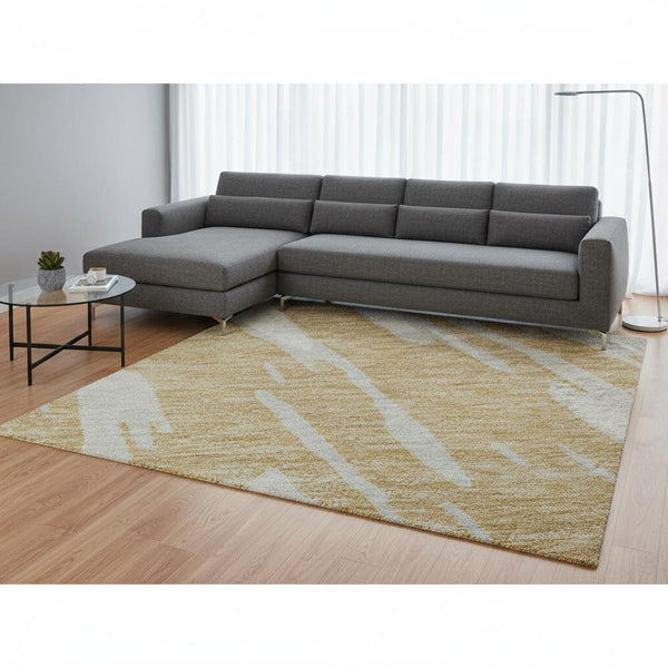 HomeRoots 8' X 10' Gold And Ivory Abstract Area Rug - Durable, Washable, Stain-Resistant, UV Protected Design! 675154