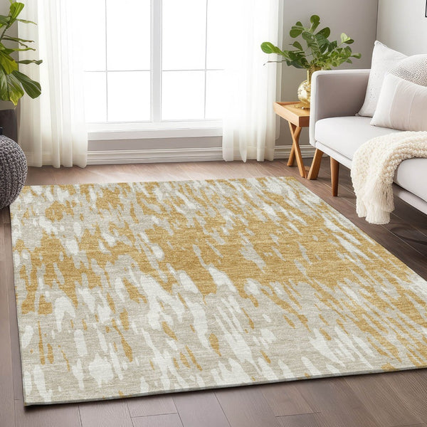 HomeRoots 8' X 10' Gold And Ivory Abstract Area Rug - Durable, Washable, Stain-Resistant, UV Protected Design! 675154