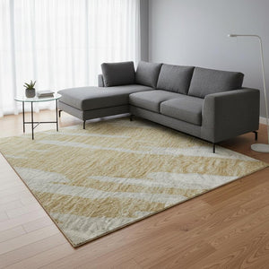 HomeRoots 9' X 12' Washable Gold and Ivory Abstract Area Rug with UV Protection for Stylish, Low-Maintenance Living 675155