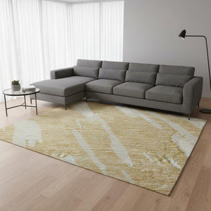 HomeRoots 10' Gold and Ivory Abstract Washable Area Rug - UV Protected, Durable, Easy-Clean for Modern Homes 675156