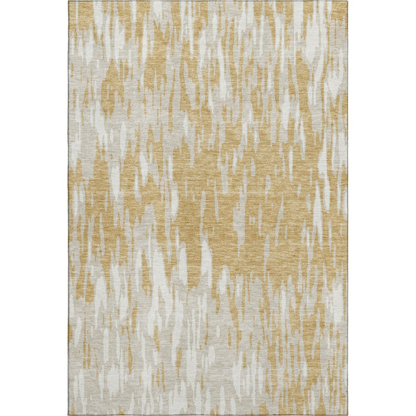 HomeRoots 10' Gold and Ivory Abstract Washable Area Rug - UV Protected, Durable, Easy-Clean for Modern Homes 675156