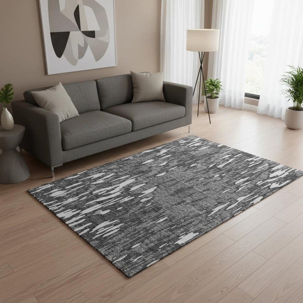 HomeRoots 5' X 8' Gray And Ivory Abstract Area Rug - Washable, UV Protected, Perfect for Family Spaces! 675158
