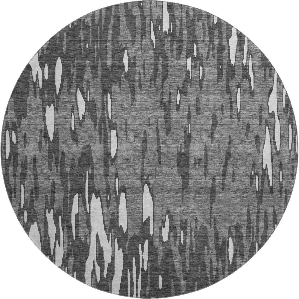 HomeRoots 8' Gray And Ivory Abstract Washable Round Rug – Durable, Stain Resistant, UV Protected for Modern Homes 675159