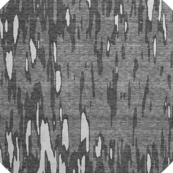 HomeRoots 8' Gray And Ivory Abstract Washable Round Rug – Durable, Stain Resistant, UV Protected for Modern Homes 675159