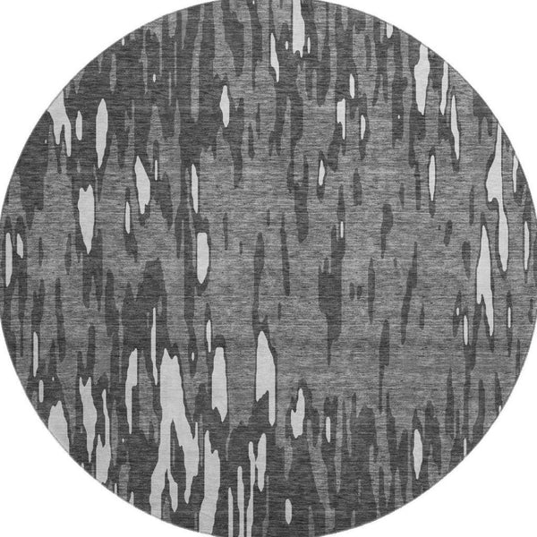 HomeRoots 8' Gray And Ivory Abstract Washable Round Rug – Durable, Stain Resistant, UV Protected for Modern Homes 675159