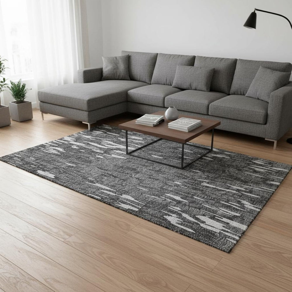HomeRoots 8' X 10' Modern Gray and Ivory Abstract Washable Area Rug with UV Protection for Busy Homes 675160