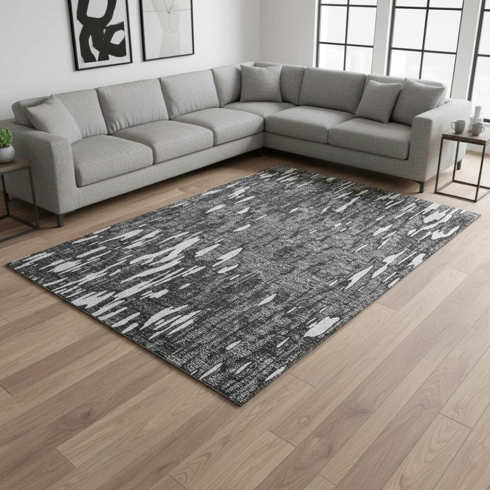 HomeRoots 10' X 14' Gray And Ivory Abstract Area Rug - Durable, Stain-Resistant, UV Protected for Homes 675162