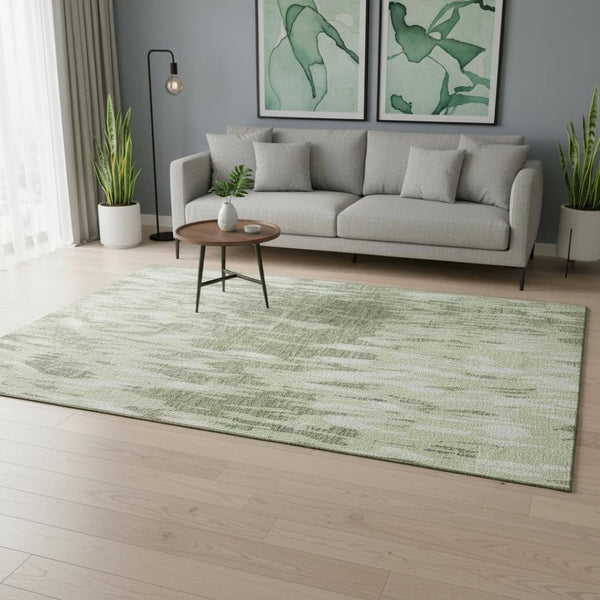 HomeRoots 5' X 8' Green And Ivory Abstract Area Rug - Durable, Stain-Resistant, UV Protected for High-Traffic Spaces 675164