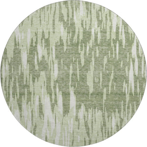 HomeRoots 8' Elegant Green and Ivory Abstract Washable Round Rug with UV Protection for Stylish Spaces 675165