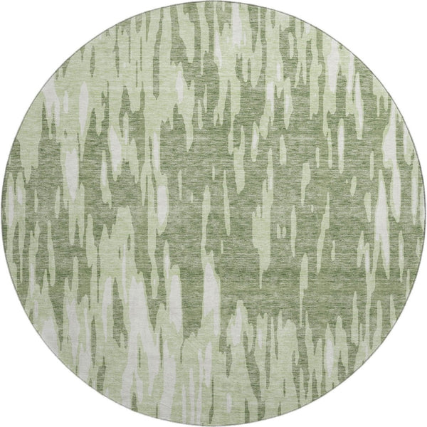 HomeRoots 8' Elegant Green and Ivory Abstract Washable Round Rug with UV Protection for Stylish Spaces 675165
