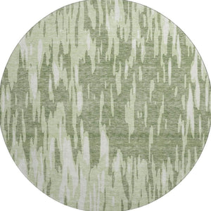 HomeRoots 8' Elegant Green and Ivory Abstract Washable Round Rug with UV Protection for Stylish Spaces 675165