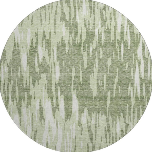 HomeRoots 8' Elegant Green and Ivory Abstract Washable Round Rug with UV Protection for Stylish Spaces 675165