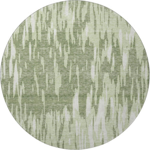 HomeRoots 8' Elegant Green and Ivory Abstract Washable Round Rug with UV Protection for Stylish Spaces 675165