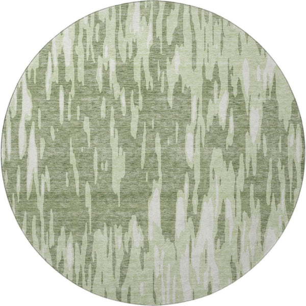 HomeRoots 8' Elegant Green and Ivory Abstract Washable Round Rug with UV Protection for Stylish Spaces 675165