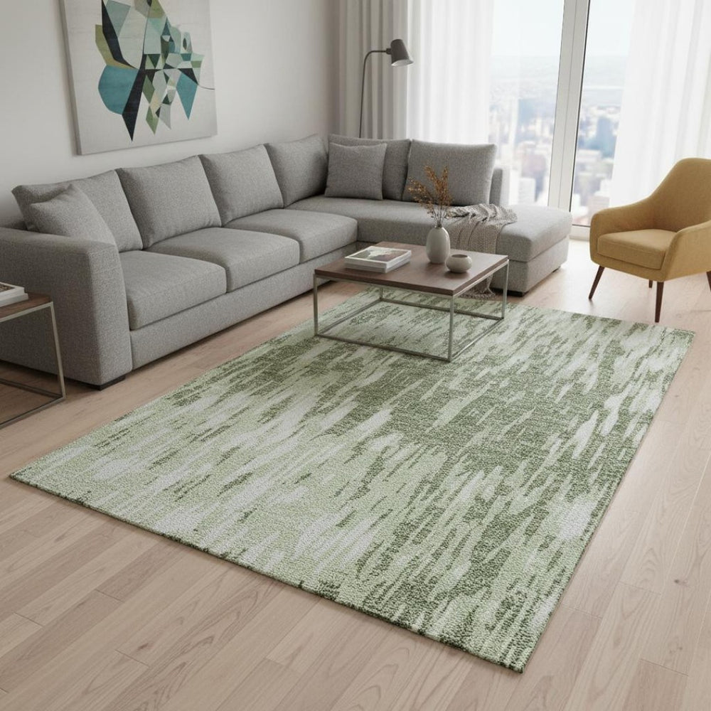 HomeRoots 8' X 10' Green and Ivory Abstract Area Rug - Washable, UV-Protected, Durable Design for Active Homes 675166
