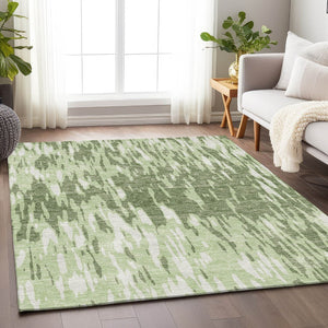 HomeRoots 9' X 12' Green & Ivory Abstract Washable Area Rug – Stylish, Durable, UV-Protected for High-Traffic Areas 675167