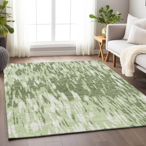HomeRoots 9' X 12' Green & Ivory Abstract Washable Area Rug – Stylish, Durable, UV-Protected for High-Traffic Areas 675167