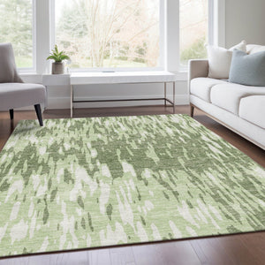 HomeRoots 9' X 12' Green & Ivory Abstract Washable Area Rug – Stylish, Durable, UV-Protected for High-Traffic Areas 675167