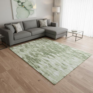 HomeRoots 10' Green and Ivory Abstract Washable Area Rug - Durable, UV-Protected for Modern Living Spaces 675168