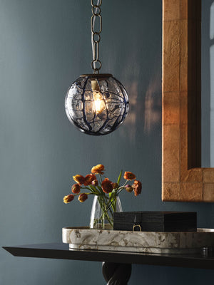 Wildwood Amo Pendant Brings Handcrafted Italian Mouth-Blown Smoke Glass With Antique Brass Suspension For Warm Ambient Glow Blue 67517
