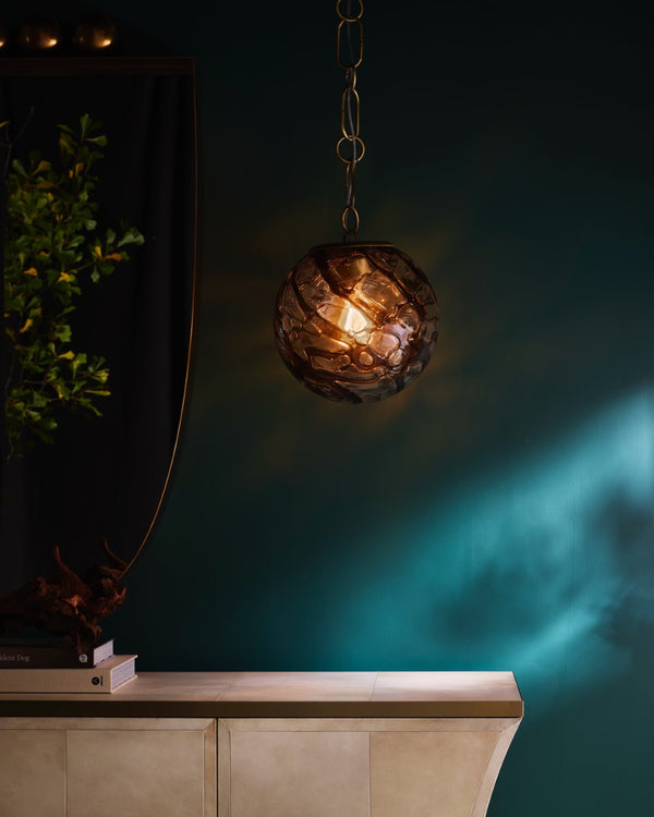 Wildwood Amo Pendant Brings Handcrafted Italian Mouth-Blown Smoke Glass With Antique Brass Suspension For Warm Ambient Glow Blue 67517