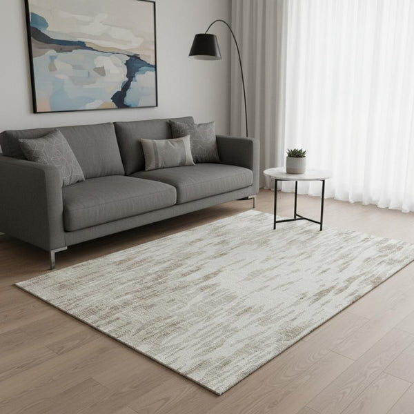 HomeRoots 5' X 8' Ivory And Beige Abstract Washable Area Rug - Durable, Stain Resistant, UV Protected Comfort 675170