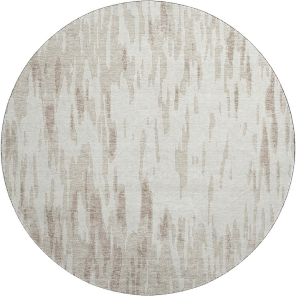 HomeRoots 8' Ivory and Beige Abstract Washable Round Rug - UV Protected, Durable, Stain-Resistant Design for Homes 675171