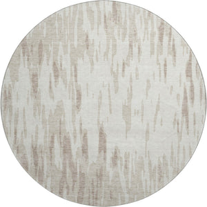 HomeRoots 8' Ivory and Beige Abstract Washable Round Rug - UV Protected, Durable, Stain-Resistant Design for Homes 675171
