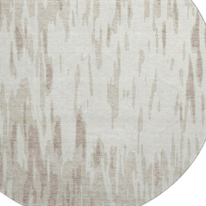 HomeRoots 8' Ivory and Beige Abstract Washable Round Rug - UV Protected, Durable, Stain-Resistant Design for Homes 675171