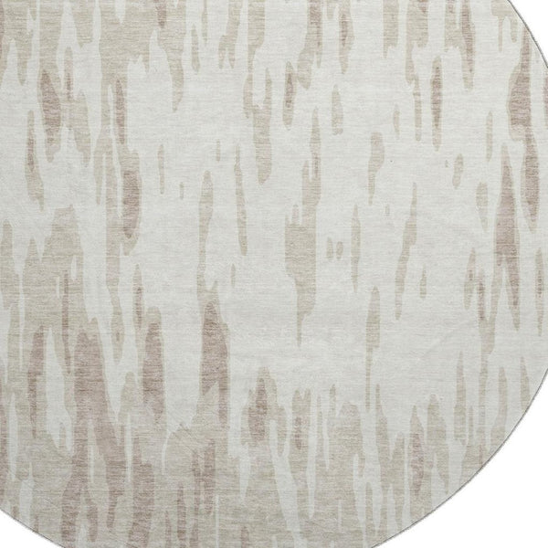 HomeRoots 8' Ivory and Beige Abstract Washable Round Rug - UV Protected, Durable, Stain-Resistant Design for Homes 675171