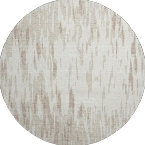 HomeRoots 8' Ivory and Beige Abstract Washable Round Rug - UV Protected, Durable, Stain-Resistant Design for Homes 675171