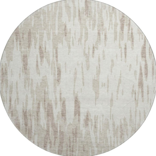 HomeRoots 8' Ivory and Beige Abstract Washable Round Rug - UV Protected, Durable, Stain-Resistant Design for Homes 675171