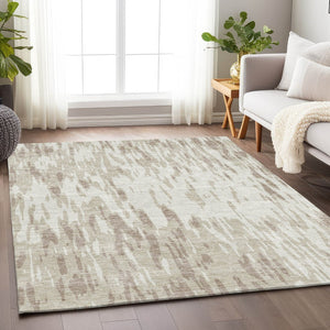 HomeRoots 10' X 14' Ivory And Beige Abstract Area Rug - Washable, UV Protected, Stain-Resistant for Modern Spaces 675174