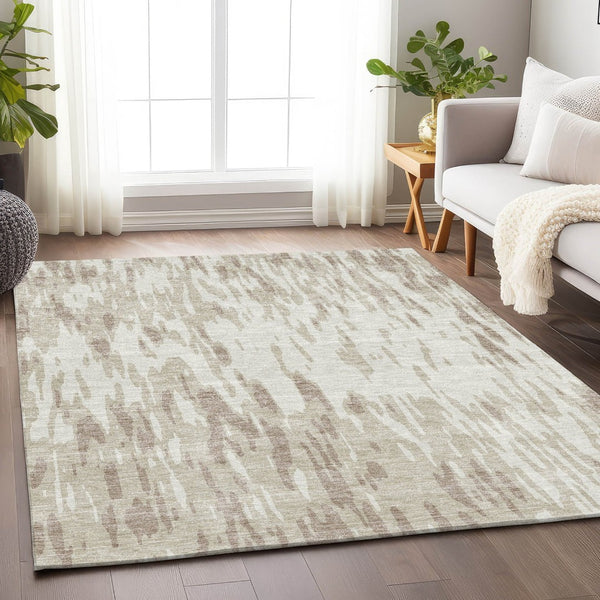 HomeRoots 10' X 14' Ivory And Beige Abstract Area Rug - Washable, UV Protected, Stain-Resistant for Modern Spaces 675174