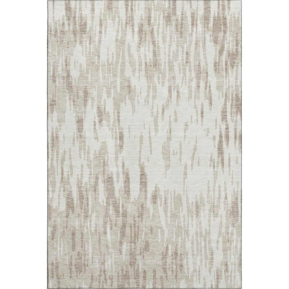HomeRoots 10' X 14' Ivory And Beige Abstract Area Rug - Washable, UV Protected, Stain-Resistant for Modern Spaces 675174