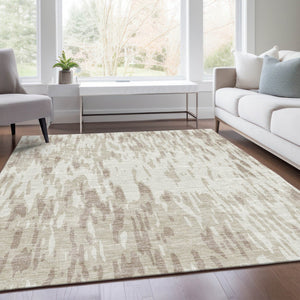 HomeRoots 10' X 14' Ivory And Beige Abstract Area Rug - Washable, UV Protected, Stain-Resistant for Modern Spaces 675174