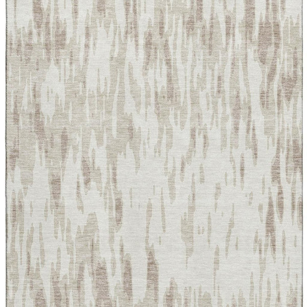 HomeRoots 10' X 14' Ivory And Beige Abstract Area Rug - Washable, UV Protected, Stain-Resistant for Modern Spaces 675174