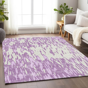 HomeRoots 5' X 8' Stylish Lavender and Ivory Abstract Washable Area Rug with Stain Resistance & UV Shield 675176