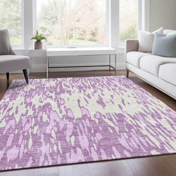 HomeRoots 5' X 8' Stylish Lavender and Ivory Abstract Washable Area Rug with Stain Resistance & UV Shield 675176