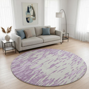HomeRoots 8' Lavender and Ivory Abstract Round Washable Rug - UV Protected, Durable, Easy-Care for Busy Homes 675177