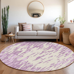 HomeRoots 8' Lavender and Ivory Abstract Round Washable Rug - UV Protected, Durable, Easy-Care for Busy Homes 675177