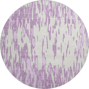 HomeRoots 8' Lavender and Ivory Abstract Round Washable Rug - UV Protected, Durable, Easy-Care for Busy Homes 675177