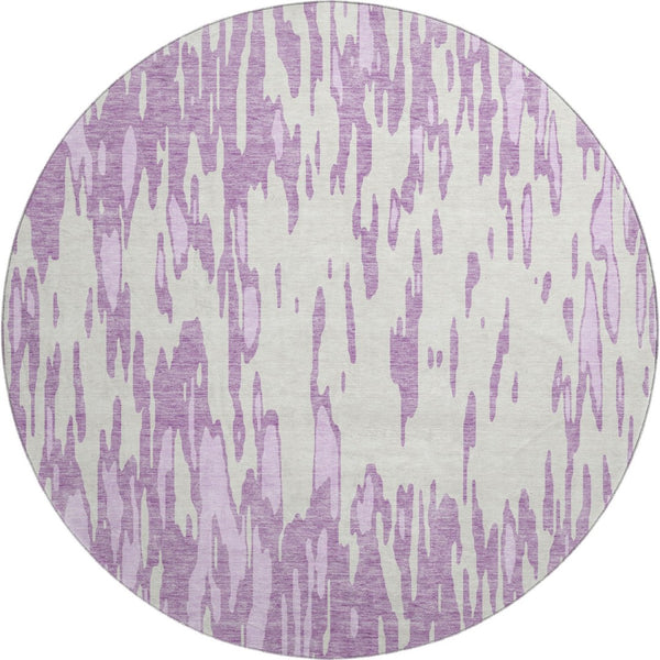 HomeRoots 8' Lavender and Ivory Abstract Round Washable Rug - UV Protected, Durable, Easy-Care for Busy Homes 675177
