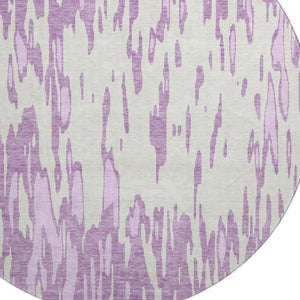 HomeRoots 8' Lavender and Ivory Abstract Round Washable Rug - UV Protected, Durable, Easy-Care for Busy Homes 675177