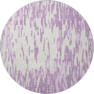 HomeRoots 8' Lavender and Ivory Abstract Round Washable Rug - UV Protected, Durable, Easy-Care for Busy Homes 675177