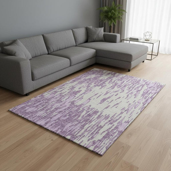 HomeRoots 8' X 10' Elegant Lavender & Ivory Abstract Washable Area Rug with UV Protection for Modern Spaces 675178